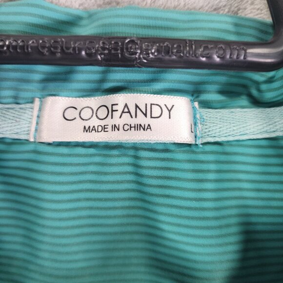 Mens Turquoise Striped Coofandy Polo Shirt Short Sleeve Polyamide Spandex Size L - Picture 6 of 11